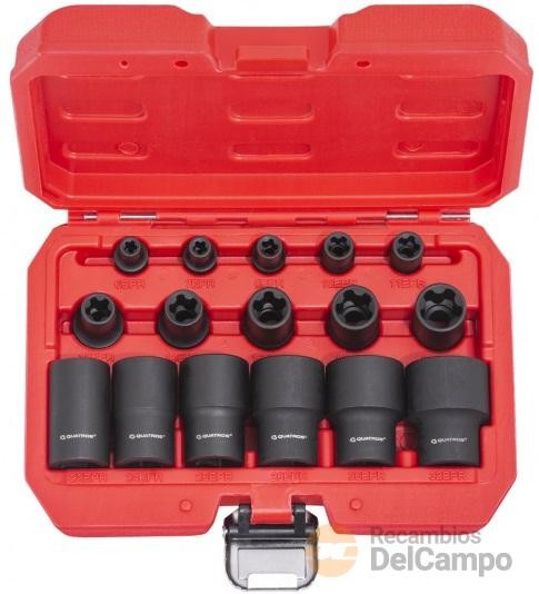 Estuche 16 vasos cortos de impacto perfil en torx *tipo e plus* 1/4" + 3/8" + 1/2" (ep6 - e32)