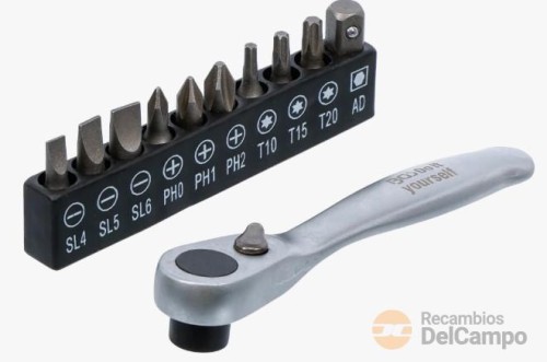 Blister de microcarraca porta puntas 1/4" + 10 puntas 1/4" ( sl + ph + torx)