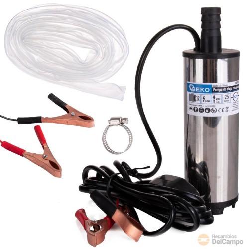 Mini bomba sumergible de trasvase diesel/petroleo/agua 12 v. - 60 w. - 25 l/min. + 3 m. de manguera de plástico transparente Mini bomba sumergible de trasvase diesel/petroleo/agua 12 v. - 60 w. - 25 l/min. + 3 m. de manguera de plástico transparente