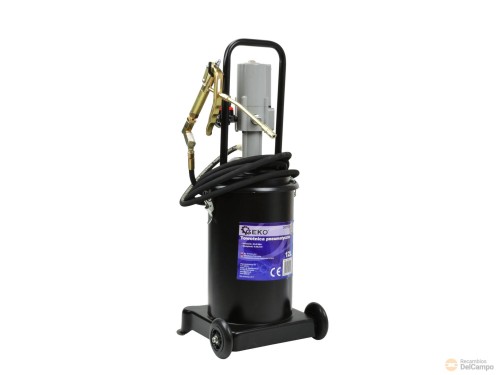 Engrasadora neumática + deposito metalico 12 l. con ruedas de transporte - presion 300/400 mpa - presion de trabajo 4-8 bar - suministro 0,82 l/min. Engrasadora neumática + deposito metalico 12 l. con ruedas de transporte - presion 300/400 mpa - presion de trabajo 4-8 bar - suministro 0,82 l/min.