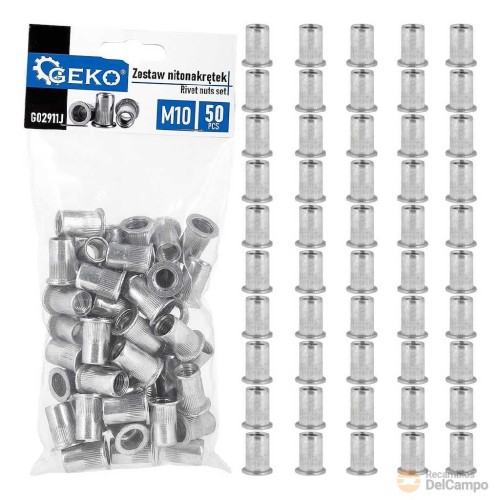 Caja de 10 blister de 50 tuercas remachables aluminio ø m10 (1,0 - 3,5 mm.) Caja de 10 blister de 50 tuercas remachables aluminio ø m10 (1,0 - 3,5 mm.)