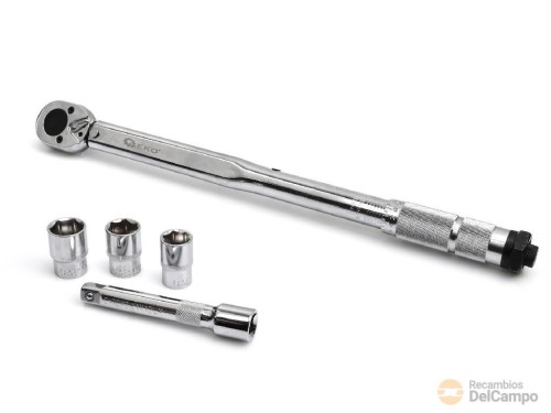 Estuche llave dinamométrica 1/2" (28 - 210 nm) + prolongador 125 mm. + 3 vasos cortos 1/2" hex. Estuche llave dinamométrica 1/2" (28 - 210 nm) + prolongador 125 mm. + 3 vasos cortos 1/2" hex.