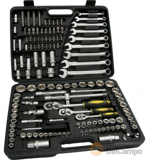 Estuche 138 pcs 1/2" + 3/8" +1/4" (carracas + vasos cortos y largos hex metrica y sae & tipo torx e + puntas 8 mm planas - ph - pz - allen - torx + 9 llaves combinadas (8 - 19 mm.) Estuche 138 pcs 1/2" + 3/8" +1/4" (carracas + vasos cortos y largos hex metrica y sae & tipo torx e + puntas 8 mm planas - ph - pz - allen - torx + 9 llaves combinadas (8 - 19 mm.)