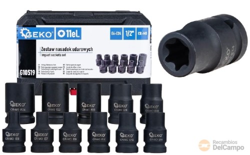 Estuche 11 vasos cortos de impacto 1/2" torx tipo e (e-6-e7-e8-e10-e12-e14-e16-e18-e20-e22-e24)