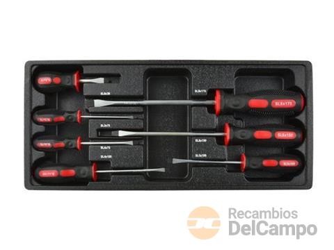 Bandeja de plástico 1/3 con 7 destornilladores planos (pl3x75 - pl4x75 - pl4x100 - pl5x100 - pl6x38 - pl6x150 -pl8x175 mm.) Bandeja de plástico 1/3 con 7 destornilladores planos (pl3x75 - pl4x75 - pl4x100 - pl5x100 - pl6x38 - pl6x150 -pl8x175 mm.)