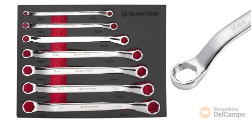 Bandeja de polifoam con 8 llaves estrella acodada 45º con sistema de retorno rapido (6 x 7 - 18 x 19 mm), din 838 Bandeja de polifoam con 8 llaves estrella acodada 45º con sistema de retorno rapido (6 x 7 - 18 x 19 mm), din 838