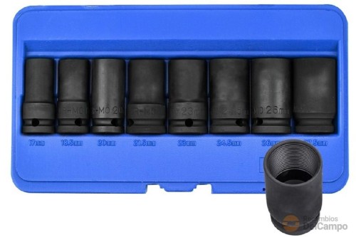 Estuche 8 vasos cortos 1/2" en espiral para extracción de tornillos antirrobo universal ( 17 - 18,5 - 20 - 21,5 - 23 - 24,5 - 26 - 27,5 x 55 mm.) Estuche 8 vasos cortos 1/2" en espiral para extracción de tornillos antirrobo universal ( 17 - 18,5 - 20 - 21,5 - 23 - 24,5 - 26 - 27,5 x 55 mm.)