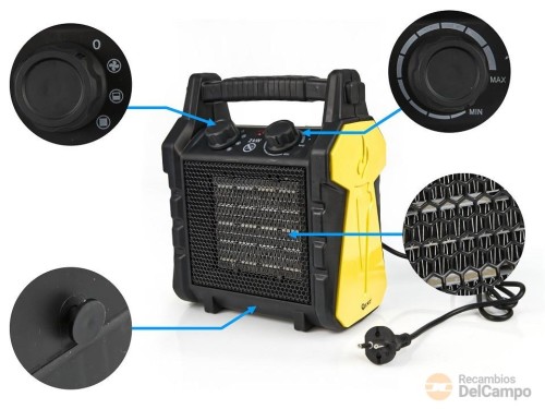Calefactor cerámico eléctrico 230 v. - 2 kw. termostato regulable y control de ventilador y placa Calefactor cerámico eléctrico 230 v. - 2 kw. termostato regulable y control de ventilador y placa
