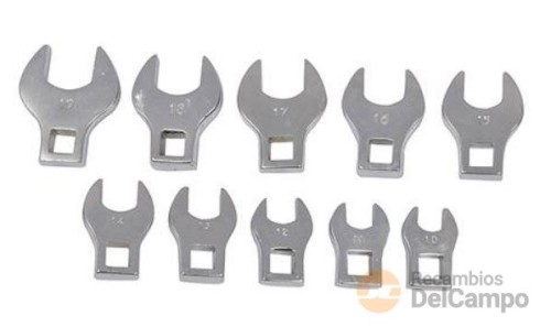 Regleta de 10 llaves insertables abiertas en carraca o dinamométrica 3/8" para espacios reducidos (10 - 19 m.) Regleta de 10 llaves insertables abiertas en carraca o dinamométrica 3/8" para espacios reducidos (10 - 19 m.)