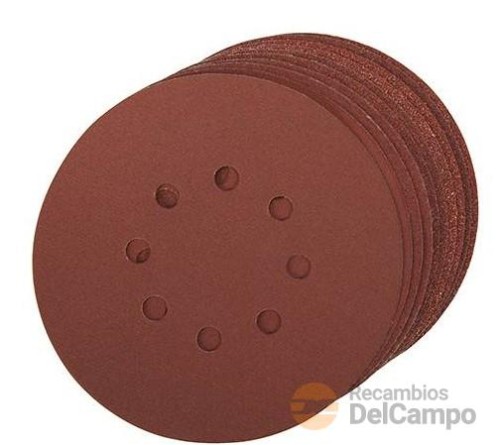 Blister 10 discos de lija autoadherente de 8 agujeros ø 150 mm. abrasivos de oxido de aluminio para lijadora orbital, 4 x 60 gr.- 2 x 80 gr. - 2 x 120 gr. - 2 x 140 gr. Blister 10 discos de lija autoadherente de 8 agujeros ø 150 mm. abrasivos de oxido de aluminio para lijadora orbital, 4 x 60 gr.- 2 x 80 gr. - 2 x 120 gr. - 2 x 140 gr.